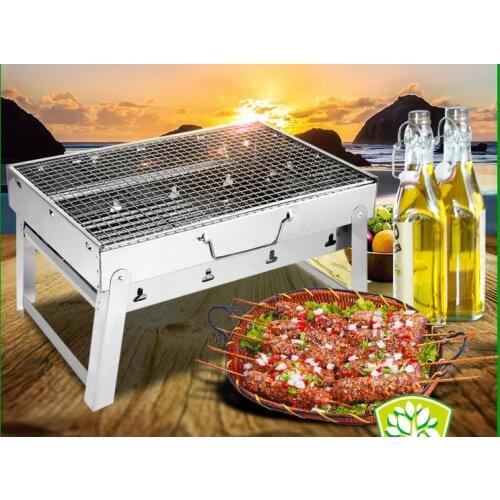 Free shipping 35*27*20cm Picnic BBQ Charcoal Grills for Barbecue & Sliver Outdoor Stainless steel Hiking Charcoal Camping Grill