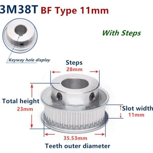 Free Shipping 38 Teeth HTD 3M Synchronous Pulley 3m timing pulley Width 11mm 38T 3M timing belt HTD3M Pulley gear bore 6mm-20mm