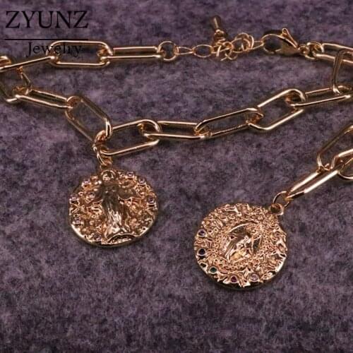 4PCS, Gold Color Jesus Charms Rectangle Link Chain Bracelet, Chunky Chain Link Layering Bracelet, Gold Paperclip Chain Bracelet