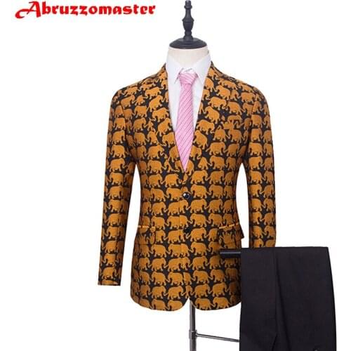 Abruzzomaster New Arrival Print Suit Animal Print Suit Jackets for Groom Tuxedos 2 Pieces Wedding Suit Tailor Suit Man Coat