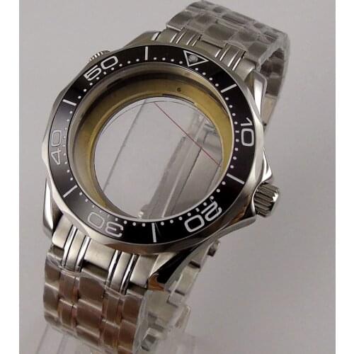 Stainless Steel 41mm Automatic Men Watch Sapphire Glass No Cyclop Mental Band for NH35 NH36 MIYOTA 8215 821A Seeing Glass Back