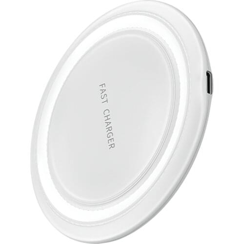 15W Round Wireless Charger Desktop Charging Pad with Type C Cable Qi-Enabled Mobile Phone Adapter Portable Black White
