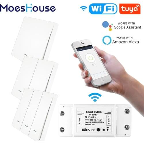 RF433 WiFi Wireless Remote Control Smart Switch Wall Panel Transmitter Smart Life/Tuya APP Works with Alexa Google Home