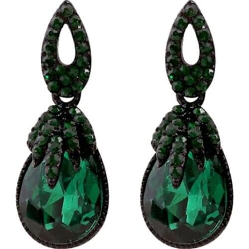 Bohemia Earrings Dark Green Bohemian Boho Vintage Charms Women Jewelry Retro Fashion Stone Rhinestone Geometric Dangle