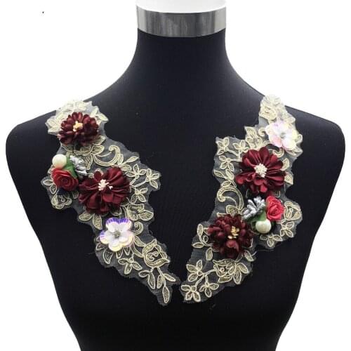 Rose Flower Lace Collar Applique Embroidery Lace Neckline Sewing Fabrics Embellishments Trim DIY Dress Clothing Accessories