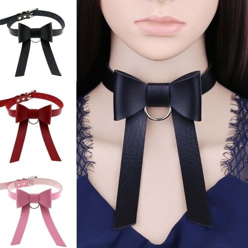 DIEZI Multicolor Gothic Harajuku Vintage Bowknot Circle PU Leather Choker Necklace Women Punk Collar Statement Necklaces Jewelry