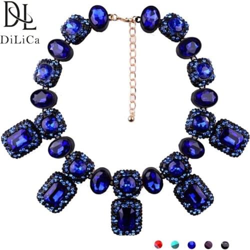 DiLiCa Luxury Crystal Necklace for Women Charms Choker Maxi Statement Necklaces Chokers Wedding Party Jewelry Necklace Collier