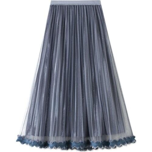 Two Layer Autumn Women High Waist Skirt Long Pleated Skirts Top Brand Womens Saias Midi Faldas Vintage Women Midi Skirt 8718