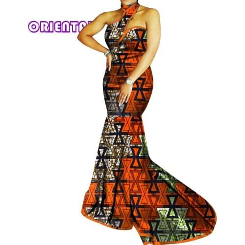 Elegant African Dress for Women Sexy Sleeveless Off-Shoulder Floor-length Traditional African Print Long Party Dresses WY3934