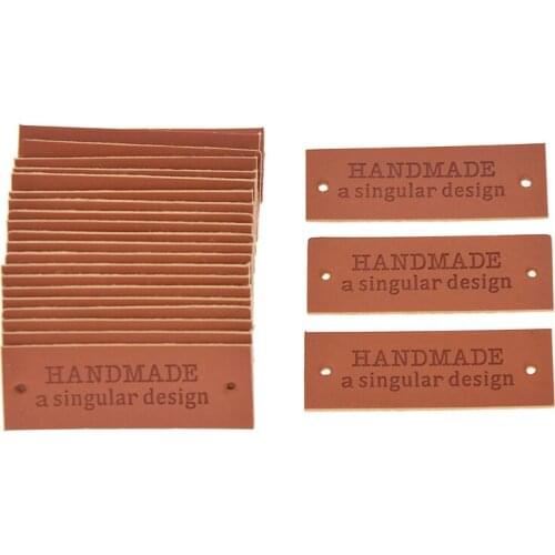 24Pcs PU Leather Handmade Labels Tags Embossed Singular Letter Garment Labels For Garment Clothes Diy Sewing Crafts