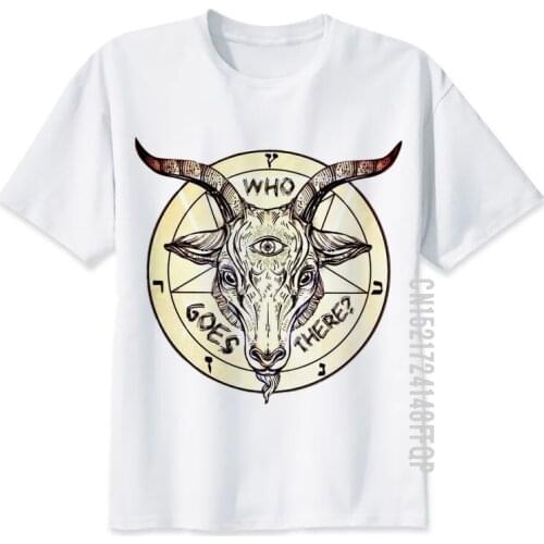 Who Goes There Mens Tops Basic Cotton T-shirt Homme Camiseta Satanism Satan Print Casual Tshirt Mens O-neck T Shirts Fashion