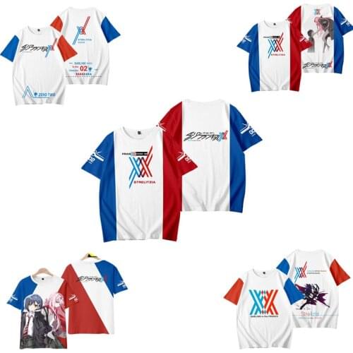 Japan Anime Darling In The Franxx 3D T Shirt Women Men Summer Short Sleeve Funny Tshirt Graphic Tees Zero Two Cosplay Costume