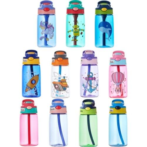 480ml Leakproof Baby Drinking Cup Cartoon Baby Feeding Cups With Straws Kids Sippy Water Bottles Outdoor Portable Childrens Cup