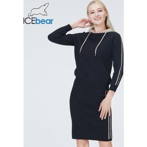 Icebear 2021 autumn winter womens tracksuit solid color hooded sweater suits knitted two piece set NB-2313