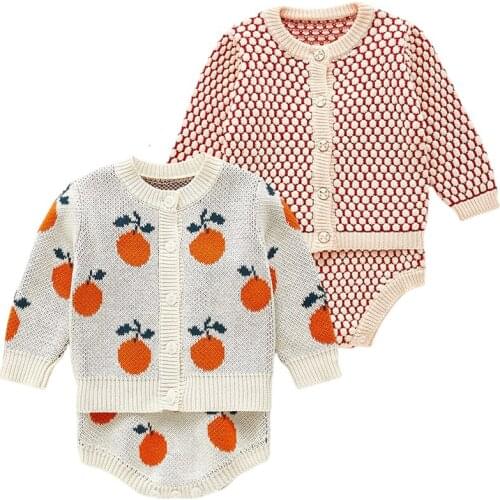 Newborn Baby Girls Cardigan Bodysuit Knitted Baby Bodysuit Set Kids Sweater Cotton Toddler Clothes Jumpsuit For Kids Overalls