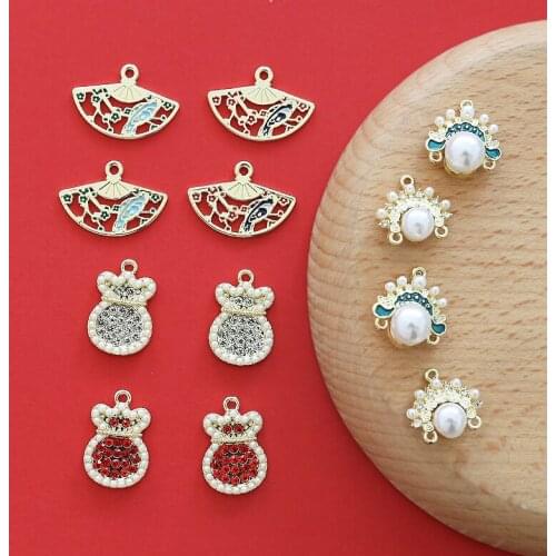 Chinese fan-shaped pendant Beijing opera head-mounted diamond red diamond fu bag diy handmade jewelry earring accessories