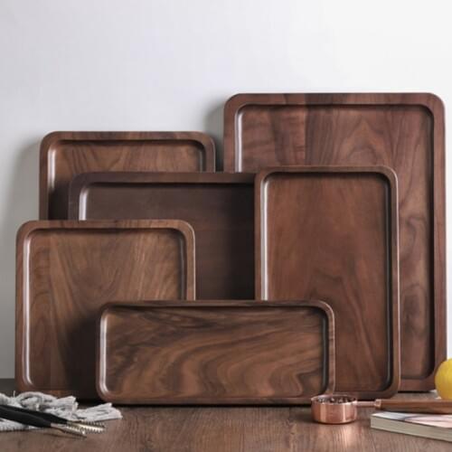 Square/Round Storage Plate Wooden Coasters Tray For Drinks With Water Storage Function Nature Walnut Tray Kitchen Tableware New