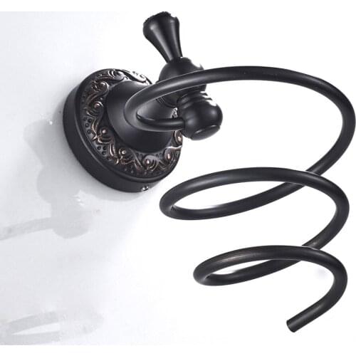 Brass Wall Mounted Bathroom Hair Dryer Drier Rack Storage Holder Home BLACK CHROME