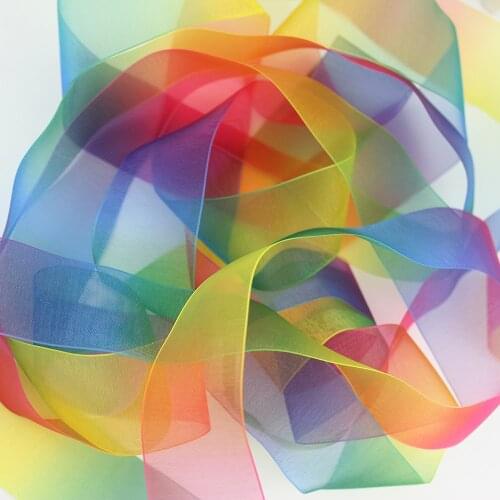 Wholesale Rainbow Gradient organza ribbon 1-1/2" 38mm sheer ribbon Packing Tape Handmade Jewelry DIY Hair Bow 25 yards