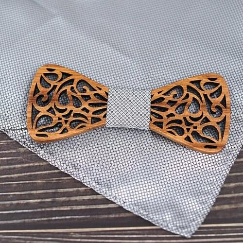 Linbaiway Vintage Wood Bowties Sets for Mens Suits Wooden Bow Ties Handkerchief Set Handmade Noeud Paperon Necktie Cravat