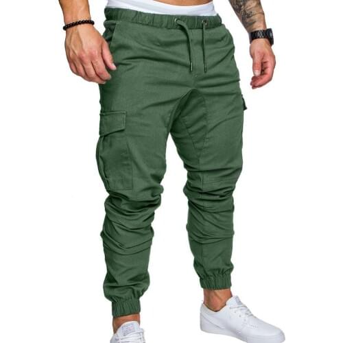Plus Size Men Solid Color Multi Pocket Drawstring Ankle Tie Cargo Pants Trousers new