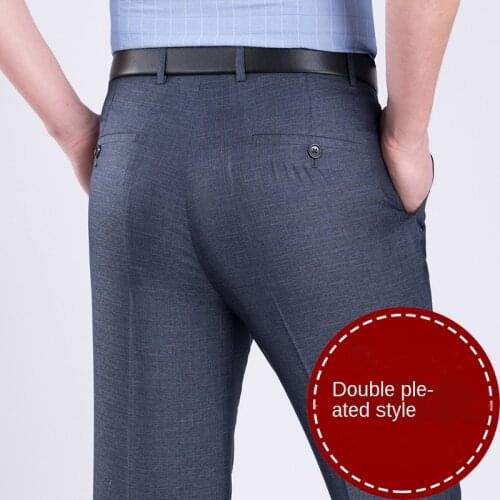 Office Formal Dress Trouser for Man Black Gray Big Size 40 42 44 Double Pleated Men Suit Pants High Waist Straight Loose
