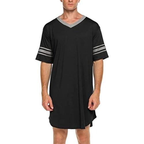 Mens Top Pajamas Sleeved V-neck Striped Stitching Shorts Casual Loose Home For Men Casual Daily Home Wear Nightgown 2021