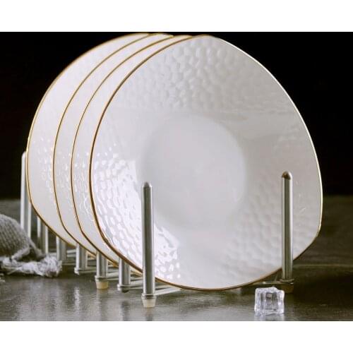 Nordic Gold Plate Sets White Restaurant Fruit Salad Plate Sets Spicy Noodles Dishes Rice Platos Ceramica Kitchen Items EH50PS