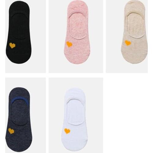 LKWDer 5 Pairs Womens Socks Spring Summer Cotton Shallow Mouth Boat Socks Silicone Non-slip Invisible Korean Cute Female Socks