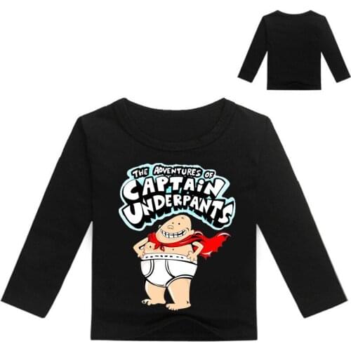 2021 New Children Captain Underpants Character Cartoon Print T-shirts Boys&Girls Funny Baby Tops Kids Long Sleeve O-Neck T shirt