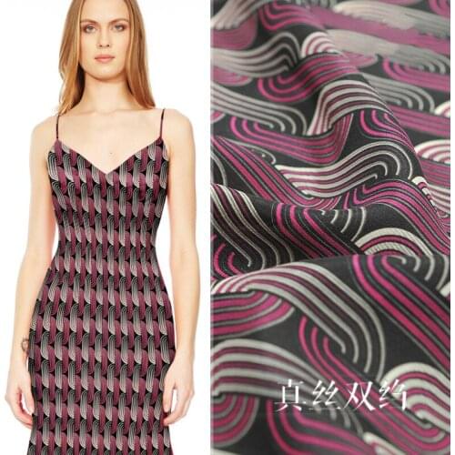 New 16mm silk crepe de Chi fabric printing spring and summer silk curve printing fabric 140cm wide dress shirt clothing cloth