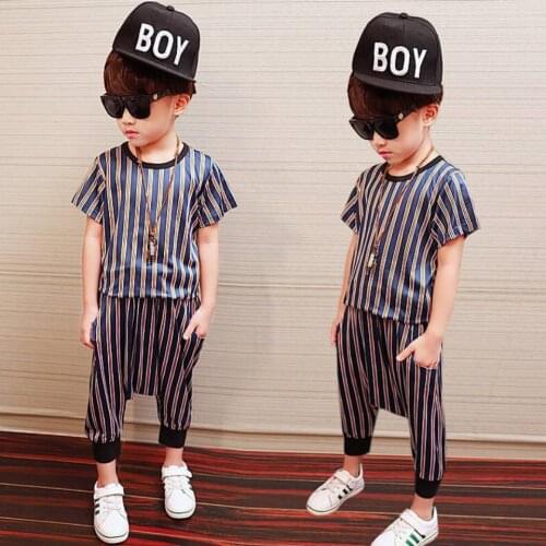 Summer New 2020 Toddler Kids Baby Boys Clothes Sets Striped Tops T-shirt +Haren Short Pants 2Pieces Suits Kids Boys Outfits Set