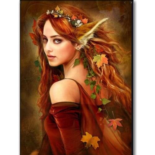 New full Square/Round Drill 5D DIY Diamond Painting "Fox elf girl leaves" Embroidery Cross Stitch 3D Home Decor Gift