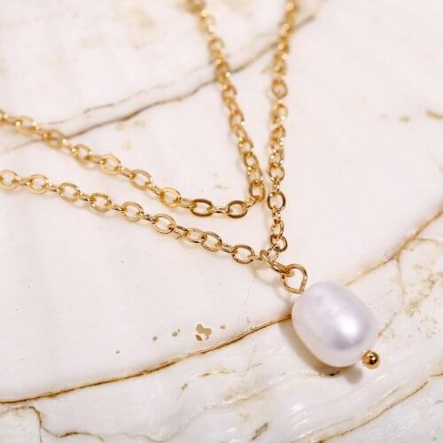 Necklace Women Creative Retro Pearl Pendant Necklace Two layers Statement Necklace Gold Chain Collar Mujer Chocker Best Friend