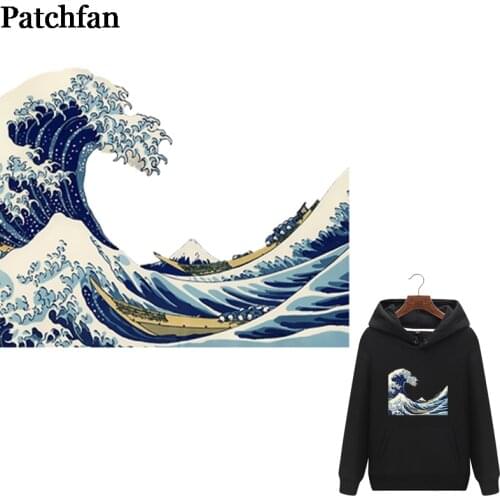 Patchfan Hokusai Waves painting 90s vintage DIY heat press sticker iron on patches Handmade on clothes thermal transfer A2202