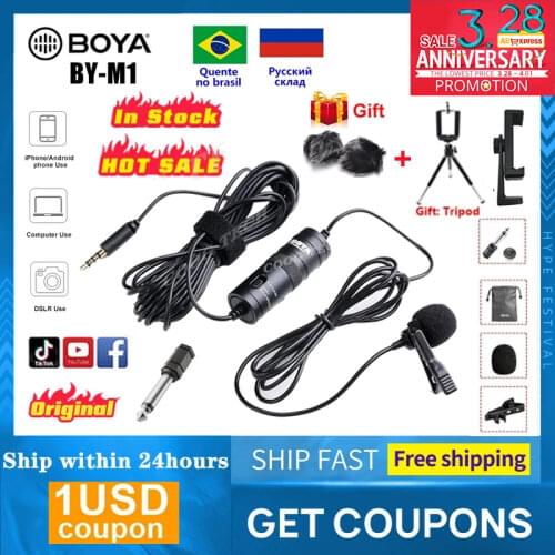 BOYA BY-M1 3.5mm Audio Video Record Lavalier Lapel Microphone Recording camera microphone 6m Clip On Mic for iPhone Android DSLR