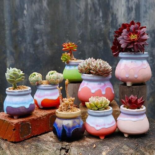 Flow glaze succulent ceramic pot Garden flower bonsai pot macetas decorativas flowerpot ceramic pots for plants Home decor