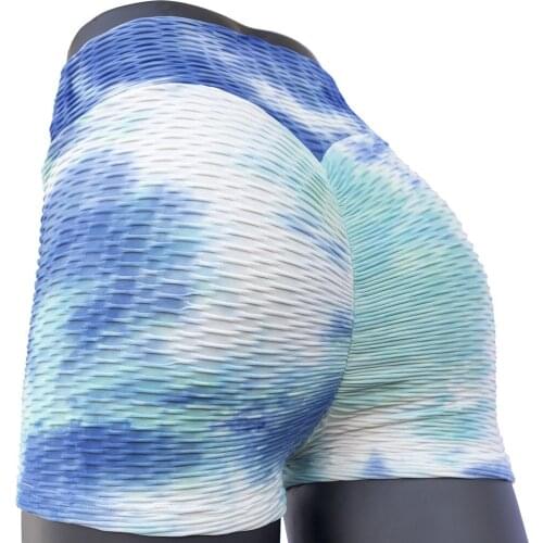 Woman running Yoga Fitness Shorts Workout Scrunch Butt Gym shorts High Elastic tie-dye Sport Shorts colorful hot Sport shorts