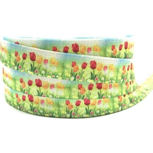 5 Yards 16mm Rose Flowers Printed fold over elastic bands Sewing Lace trim Apparel Accessories decoration