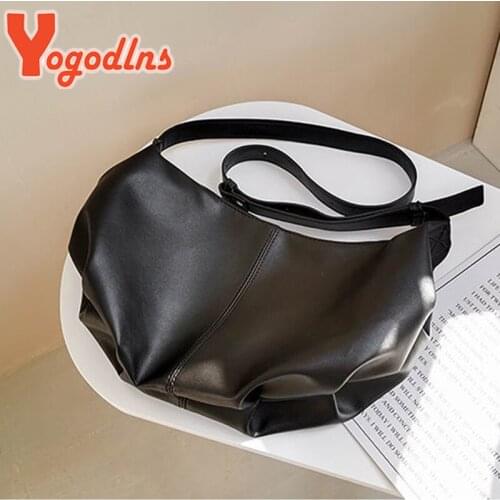 Yogodlns Vintage Large Capacity Dumpling Bag Female Soft Leather Shoulder Crossbody Bag Fashion Tote Bag Shopping Lady Hobo Bag