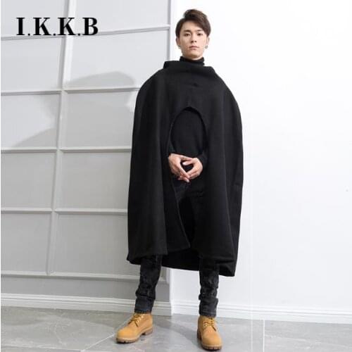 Super long hooded loose World War II cloak woolen coat mens autumn and winter coat show long the same style of meditation