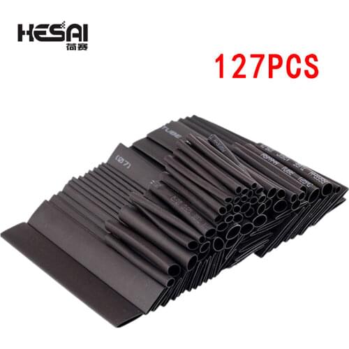 127pcs/lot Heat Shrink Tubing Black Tube Car Cable Sleeving Assortment Wrap Wire Kit with Polyolefin Tub Heat Shrinkable DIY KIT