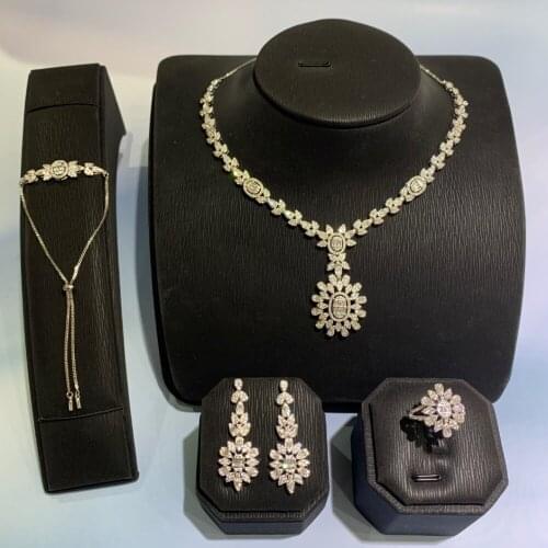 TIRIM Hot Jewelry Sets Flower Cubic Zirconia Bridal Necklace Earrings Bracelet Ring Dubai Jewelry Set For Women Wedding