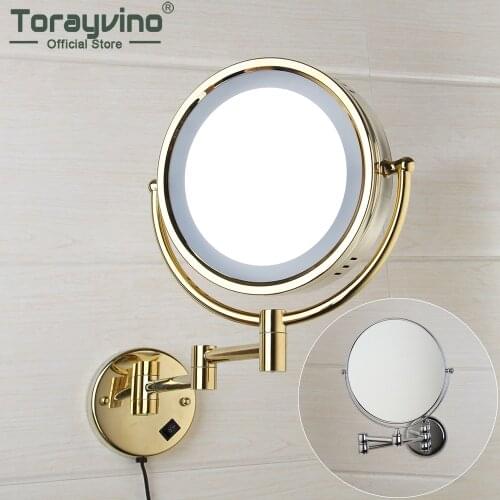 Torayvino LED Makeup Mirror With Light Folding Wall Mounted 3x Magnifying Double Sided Touch Bright Adjustable Bathroom Mirrors
