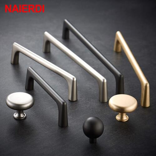 NAIERDI Solid Zinc Alloy Pearl Gray Gold Cabinet Handles Drawer Knobs Kitchen Cupboard Door Pulls Furniture Handle Hardware