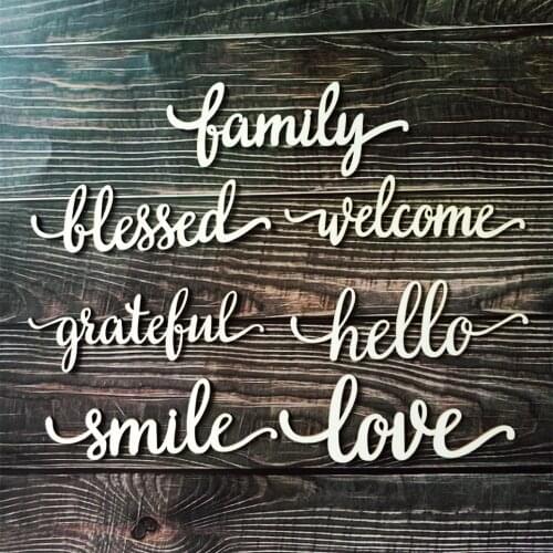 10pcs Laser Cut Wood Family Love Hello Smile Grateful Welcome Blessed Sign Wooden Words Art Word Room Decoration Wall Hanging