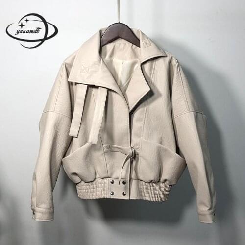 Yauamdb Women Faux Leather Jacket Spring Autumn S-l Female Coat Solid Zipper Clothing Ladies Pocket Motorcycle Outerwear Ly88