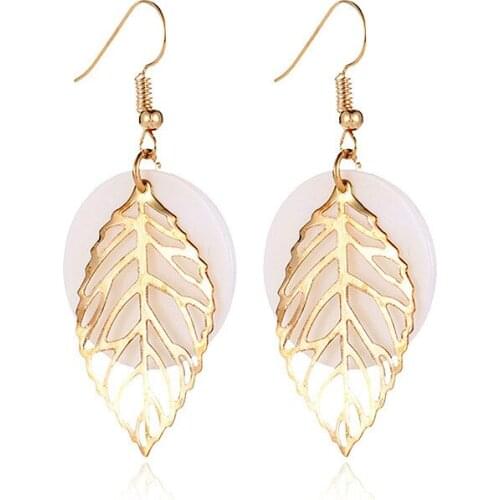Bohemia Women Personality Wild Earrings Geometric Earrings Natural Shell Leaf Combination Dangle Earrings For Female Jewerly