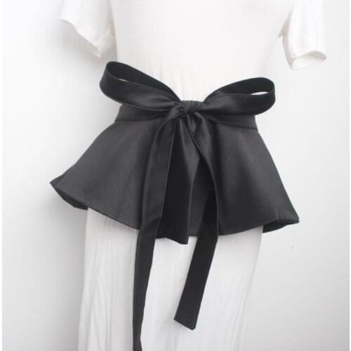 Womens runway fashion black satin Cummerbunds female Dress coat Corsets Waistband Belts decoration wide belt 2196