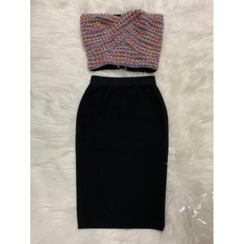 High Quality Summer New Sexy Rayon Bandage Set 2020 New Arrival Elegant Woman Night Celebrity Party Club Wear Vintage Vestios